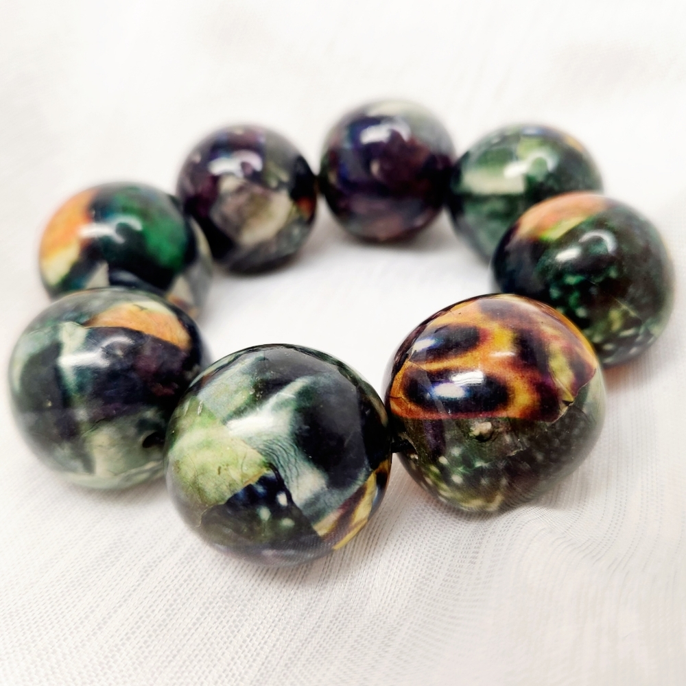 Chunky Bead Bracelet, Multicolor, 3", Elastic